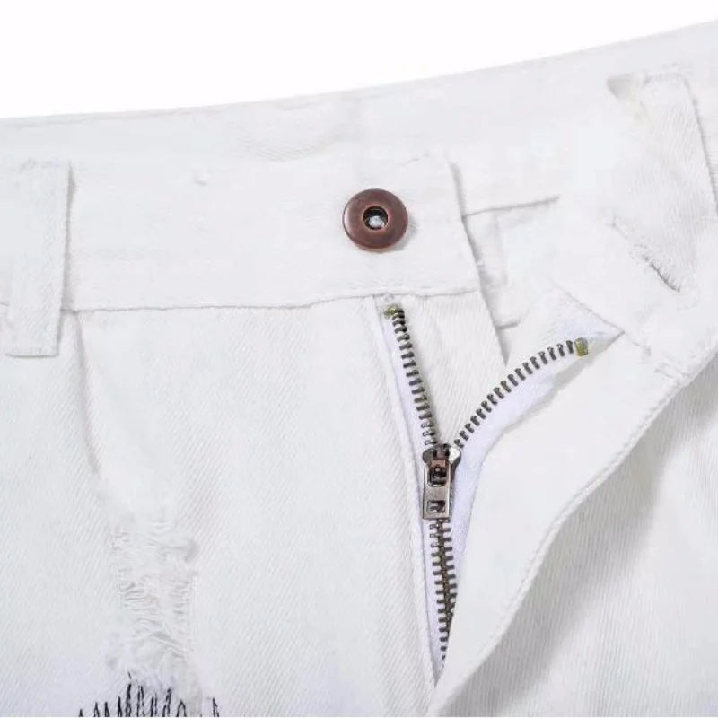 mens high street denim jean pants new casual loose ripped holes straight zipper white jeans trousers hip hop streetwear joggers unique joggers style 1592