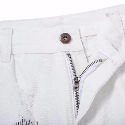 mens high street denim jean pants new casual loose ripped holes straight zipper white jeans trousers hip hop streetwear joggers unique joggers style 1592