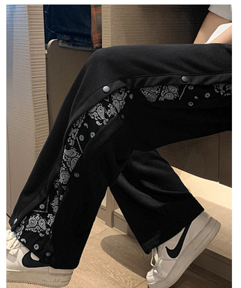 rainbowtouches fashion brand men pants harajuku stitched breasted summer casual bandana pattern hip hop loose wide leg trouser unique default style 1904