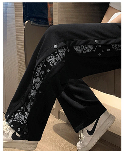 rainbowtouches fashion brand men pants harajuku stitched breasted summer casual bandana pattern hip hop loose wide leg trouser unique default style 1904