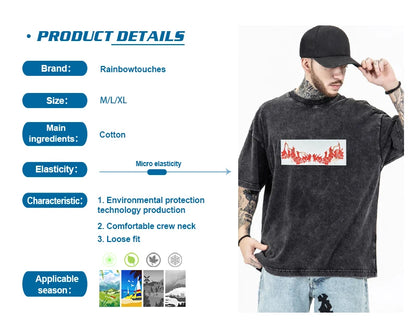 Rainbowtouches 2022 New Short-Sleeve T-Shirt Unisex High Street Colour Red Mesh Loose Casual Punk Hip Hop Fashion Modern Stylish Street King Limited