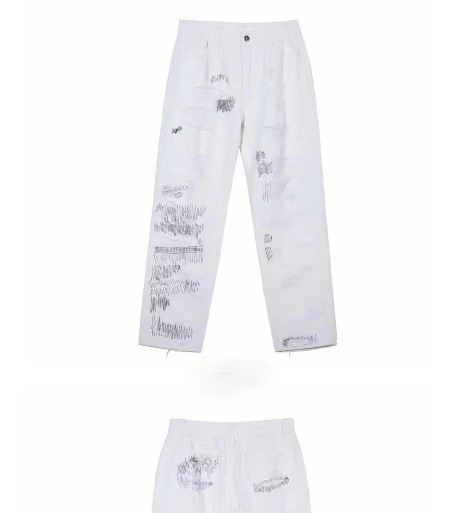 mens high street denim jean pants new casual loose ripped holes straight zipper white jeans trousers hip hop streetwear joggers unique joggers style 1600