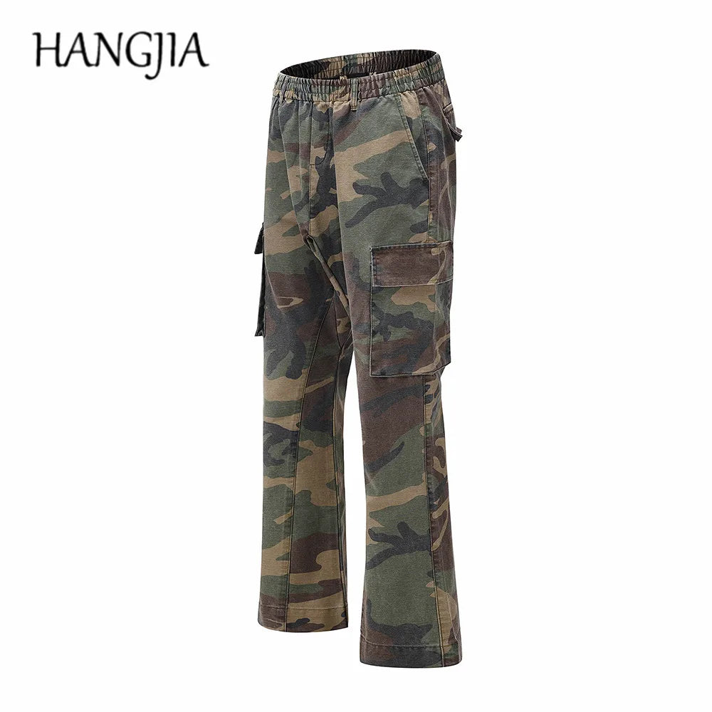 2023 camouflage micro flare pants fashionable streetwear camo cargo pants for male slim fit trousers women baggy casual clothes unique cargo style 2631