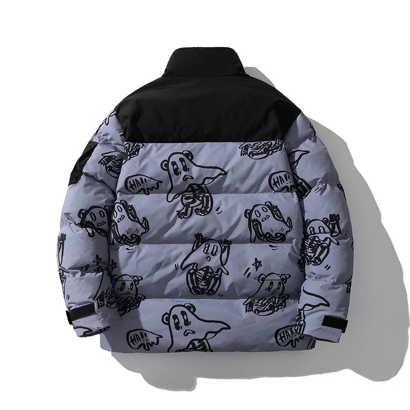 Cotton Padded Thick Parkas Jackets Streetwear Hip Hop Print Windproof Warm Zip Coats Fashion Harajuku Outwear Mens Clothing Street King Limited