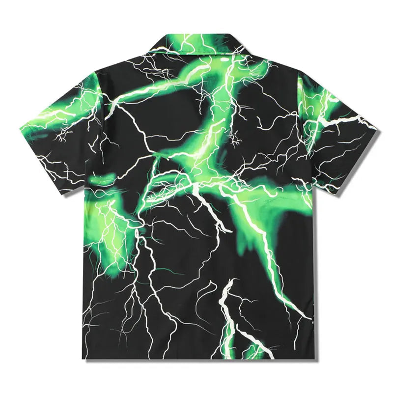 GONTHWID Hawaiian Beach Shirts Streetwear Lightning Print Shirt Streetwear Hip Hop Fashion Harajuku Casual Aloha Tropical Tops Street King Limited