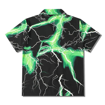 GONTHWID Hawaiian Beach Shirts Streetwear Lightning Print Shirt Streetwear Hip Hop Fashion Harajuku Casual Aloha Tropical Tops Street King Limited
