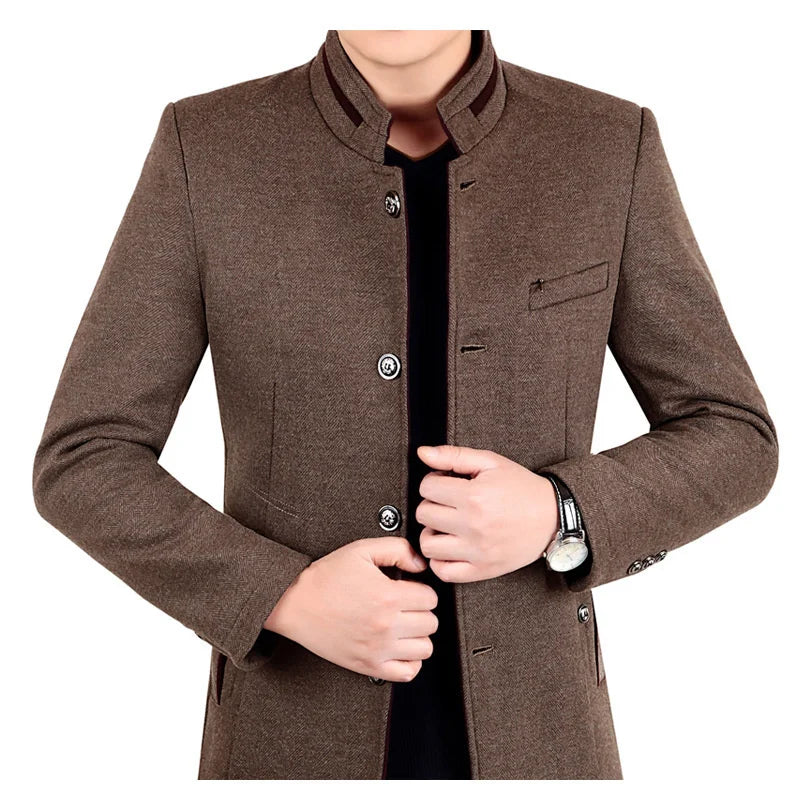 Autumn Winter Wool Coat Men Leisure Long Woolen Coats Men's Pure Color Business Casual Fashion Jackets Men Wool Overcoat Outwear Street King Limited