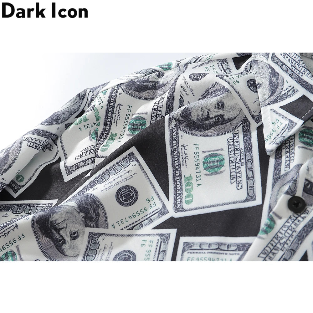 Dark Icon US Dollar Full Printed Shirts Men Turn-down Collar Casual Men's Shirt Logn Sleeve Man Clothing Street King Limited