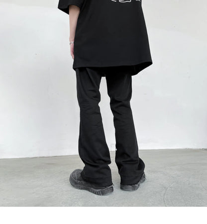 fashion letters embroidery denim flare jeans mens high street elastic waist straight trouser hip hop streetwear pants joggers unique joggers style 3776