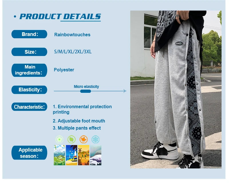 Rainbowtouches Fashion Classic Brand Mens Casual Pants Bandana Pattern Trousers Loose Outdoor Sporst Style Boy Tie Feet Overalls Street King Limited
