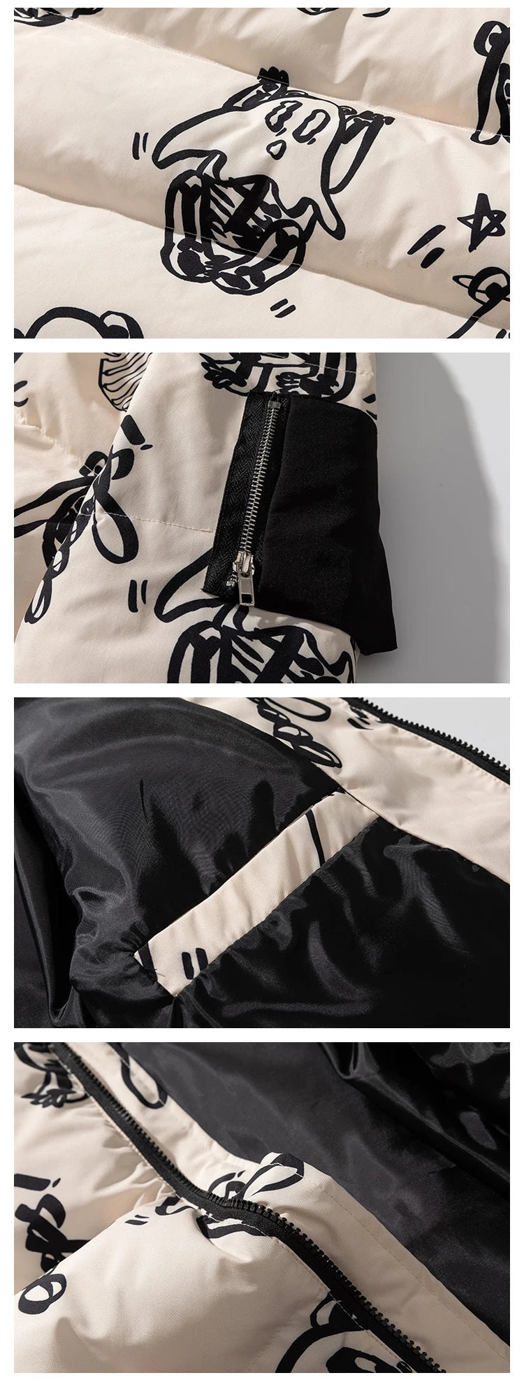 Cotton Padded Thick Parkas Jackets Streetwear Hip Hop Print Windproof Warm Zip Coats Fashion Harajuku Outwear Mens Clothing Street King Limited