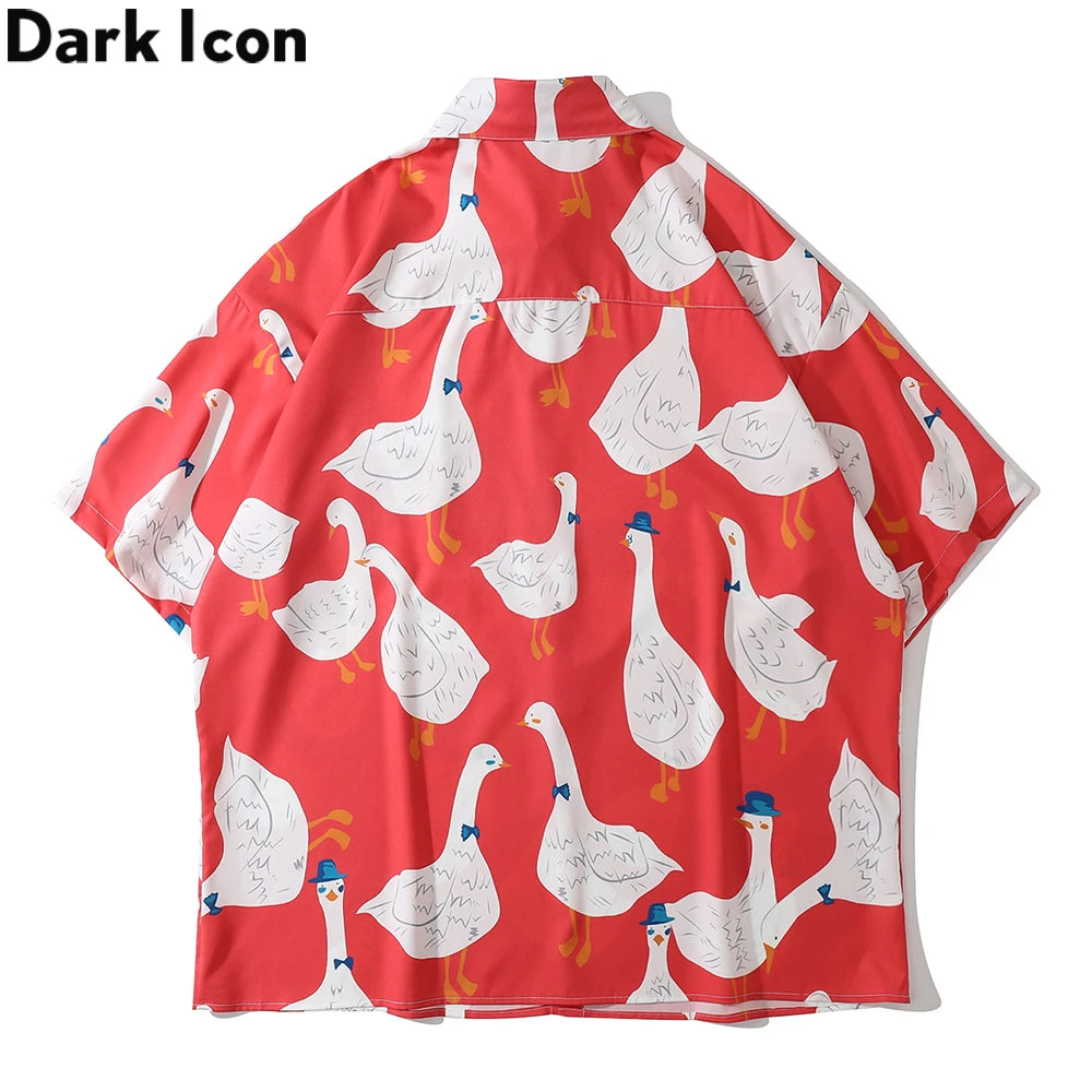 Dark Icon Full Prined Oversized Men's Shirt Short Sleeve Summer Streetwear Shirts for Men Street King Limited