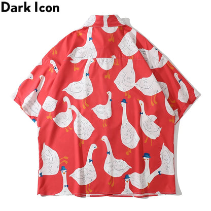 Dark Icon Full Prined Oversized Men's Shirt Short Sleeve Summer Streetwear Shirts for Men Street King Limited