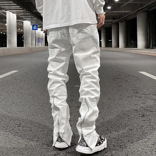 Harajuku Back Zipper Hole Ripped White Jeans Pants Mens Straight Washed Retro Oversized Streetwear Casual Denim Trousers Street King Limited