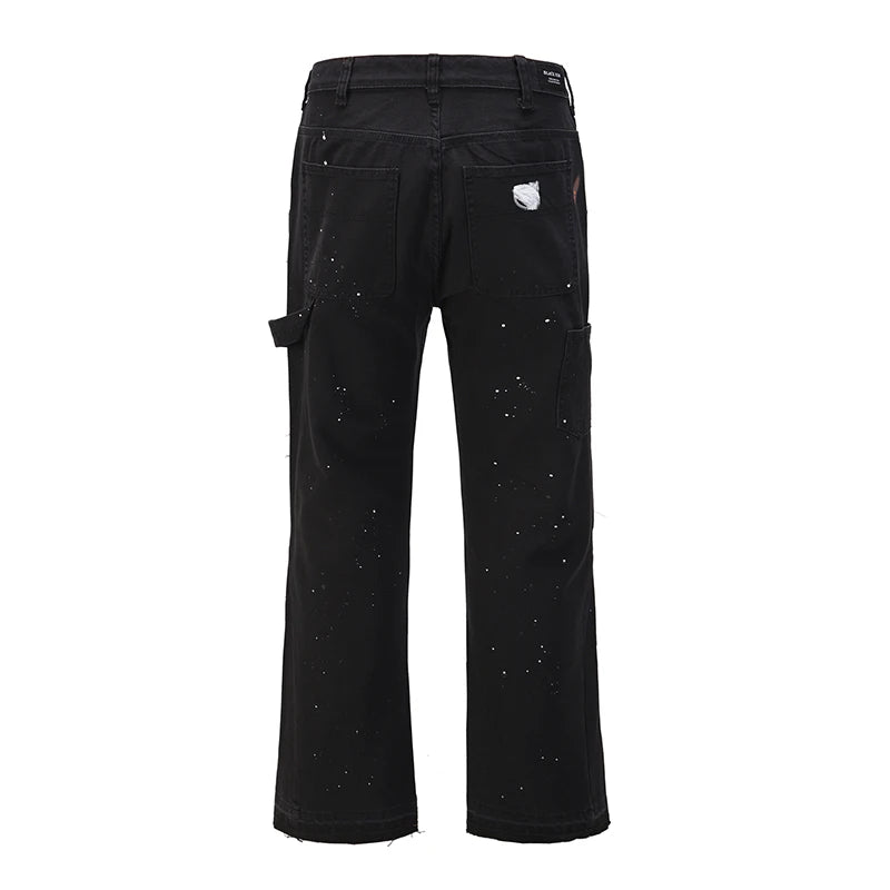 Graffiti Ink Painted Wide Leg Flare Pants Mens Streetwear Straight Casual Jeans Harajuku Washed Retro Loose Denim Trousers Street King Limited