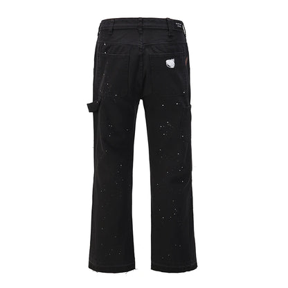 Graffiti Ink Painted Wide Leg Flare Pants Mens Streetwear Straight Casual Jeans Harajuku Washed Retro Loose Denim Trousers Street King Limited