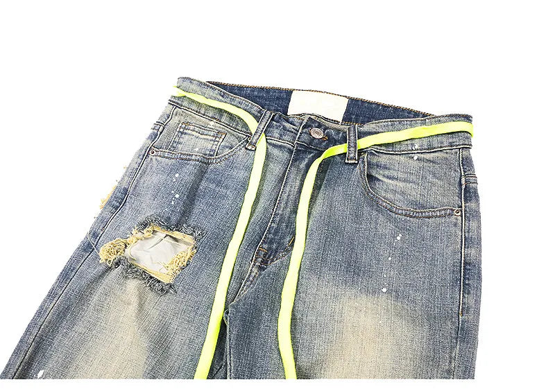 high street knee hole with chain ripped biker jeans mens slim fit denim pants autumn new streetwear casual hip hop pants joggers unique joggers style 3260