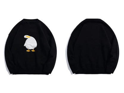 Men Harajuku Sweater Cartoon Duck Goose Embroidery Knitted Pullover Japanese College Style O-Neck Jumper Unisex Spring Autunm Street King Limited