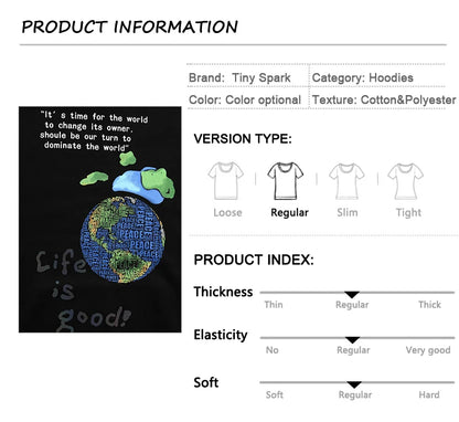 2023 Hip Hop Streetwear Hoodies Sweatshirt Globe Print Men Harajuku Pullover Hoodie Winter Fleece Cotton Autumn Sweatshirt Loose Street King Limited