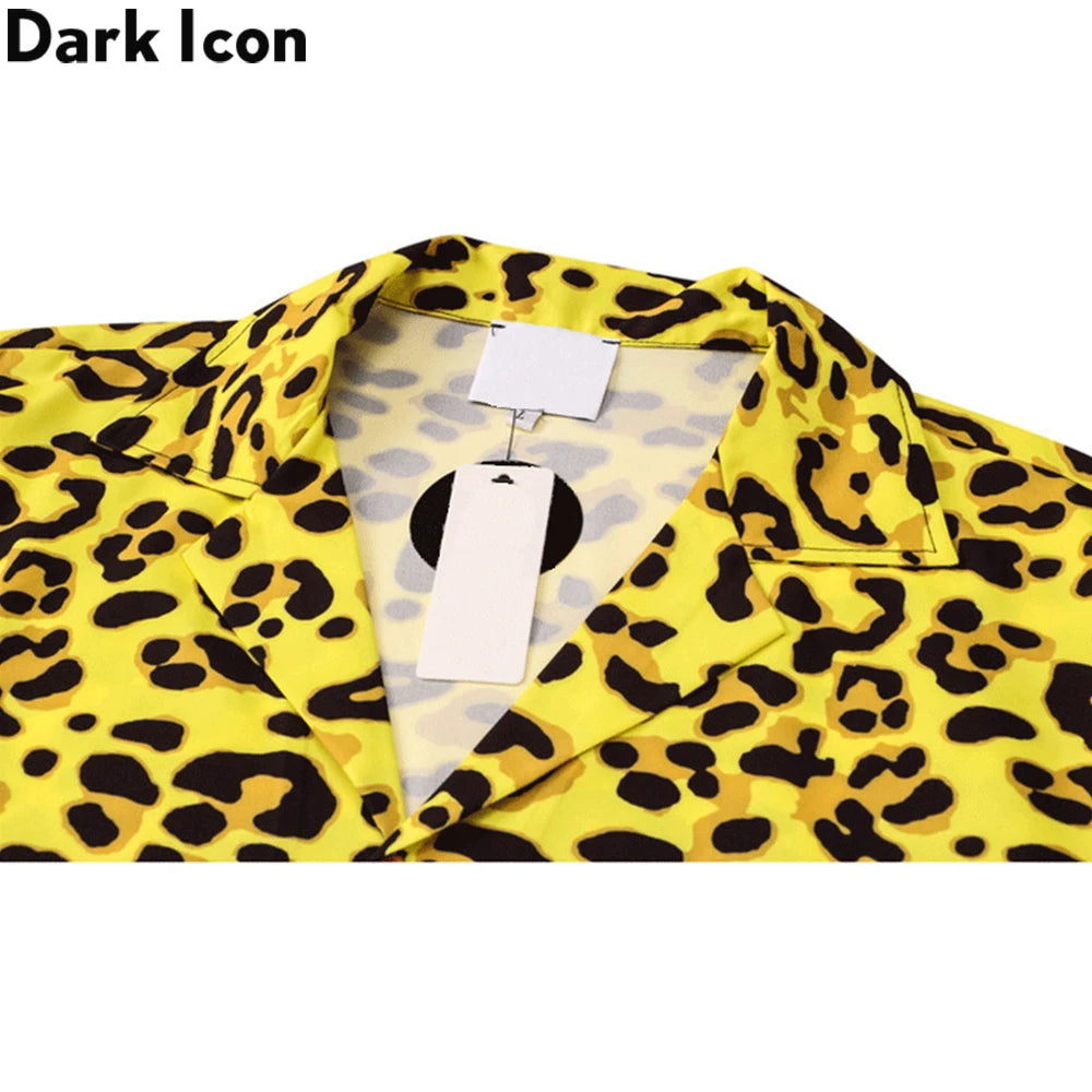 Dark Icon Yellow Leopard Hawaiian Shirt Men Vintage Street Polo Shirt Man Man Blouse Street King Limited