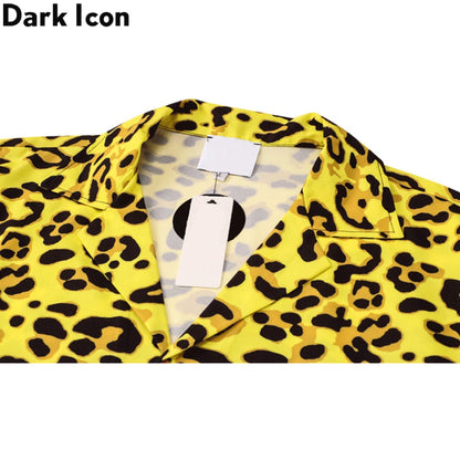 Dark Icon Yellow Leopard Hawaiian Shirt Men Vintage Street Polo Shirt Man Man Blouse Street King Limited