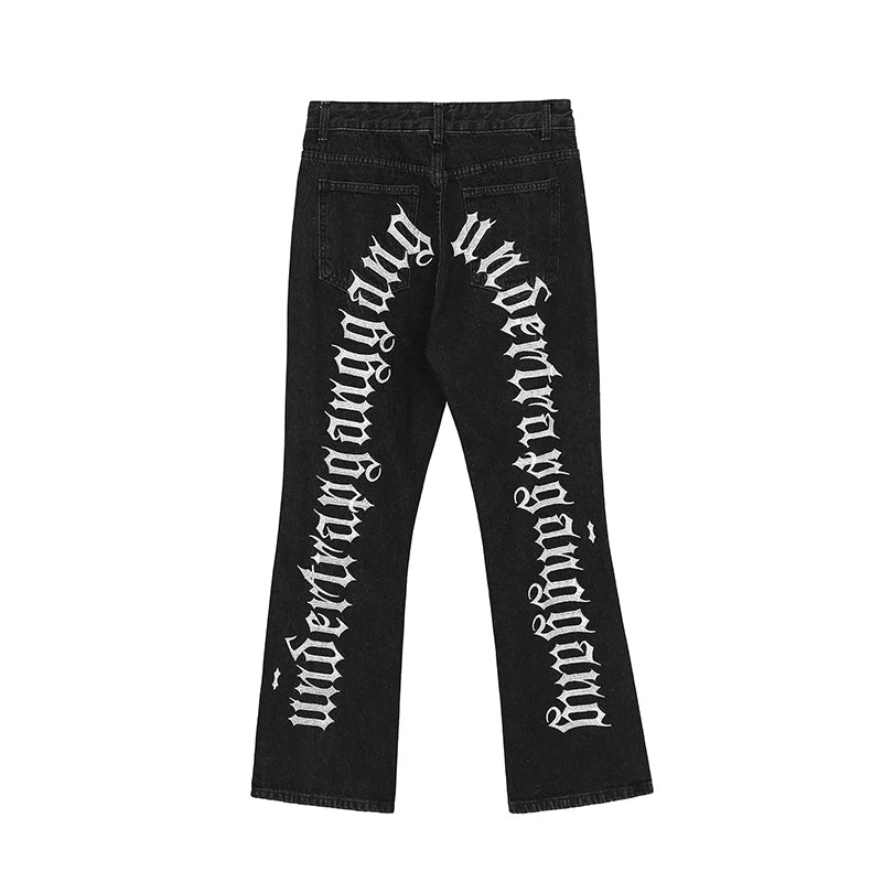 fashion back letters embroidery denim flare jeans mens zipper straight trouser hip hop destroy holes streetwear pants joggers unique joggers style 4612