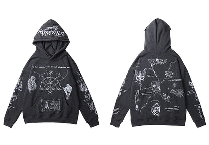 2023 Hip Hop Hoodie Sweatshirt Men Streetwear Skull Graffiti Print Hoodie Pullover Cotton Autumn Grey Harajuku Punk Clothes New Street King Limited