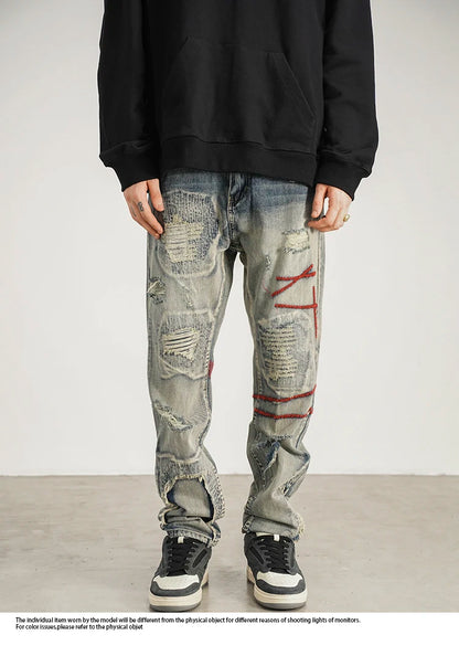 destroyed ripped straight jeans pants mens distressed biker jeans fashion irregular embroidery streetwear hip hop pants joggers unique joggers style 2940