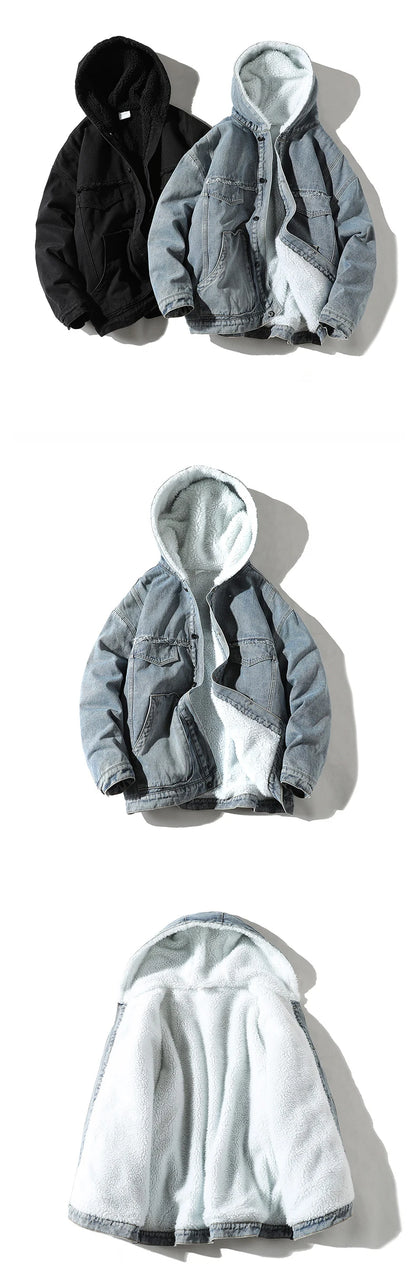 Winter Cowboy Jackets Men Fur Warm Thick Cotton Hooded Parkas Casual Fashion Warm Coats Male Street King Limited