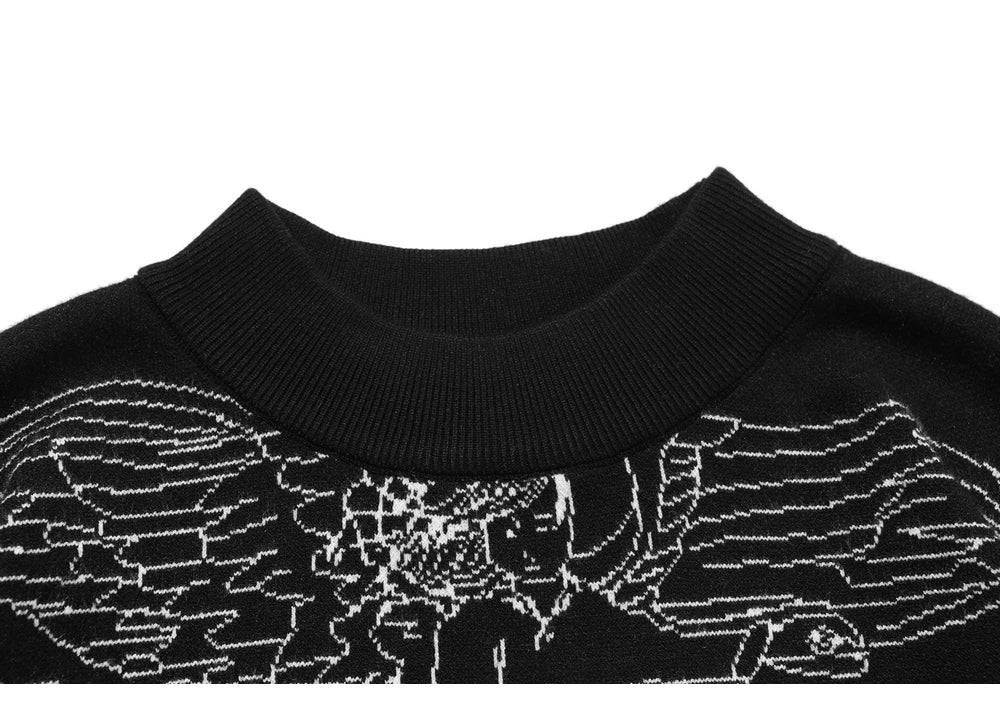 Vintage Knitted Sweater Harajuku Ukiyo-e Style Skull Graffiti Pullover 2021 Autumn Streetwear Sweater Men Women Cotton Knitwear Street King Limited