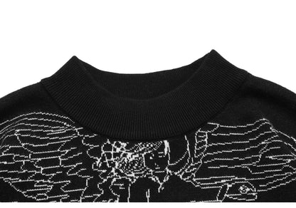 Vintage Knitted Sweater Harajuku Ukiyo-e Style Skull Graffiti Pullover 2021 Autumn Streetwear Sweater Men Women Cotton Knitwear Street King Limited