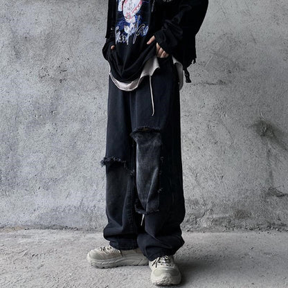 Black Loose Jeans Men High Street Pants Fashion Retro Baggy Ulzzang Ripped Harajuku Summer Casual Hip Hop Pants Streetwear Male Daulet Apparel