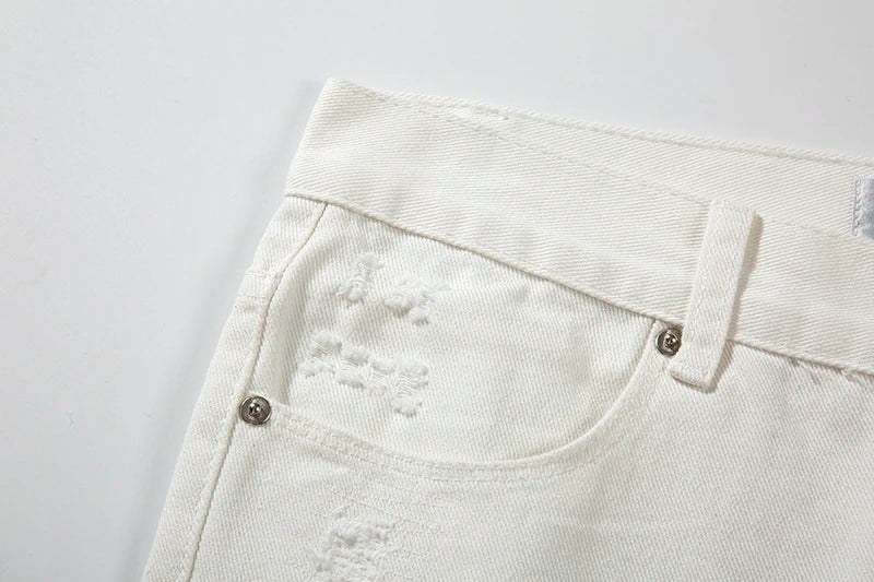 Harajuku Back Zipper Hole Ripped White Jeans Pants Mens Straight Washed Retro Oversized Streetwear Casual Denim Trousers Street King Limited