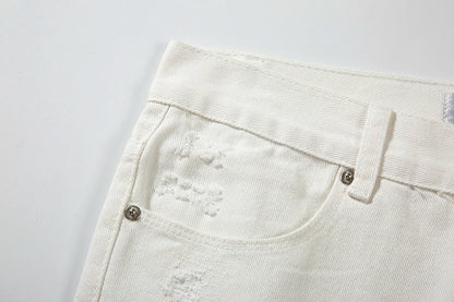 Harajuku Back Zipper Hole Ripped White Jeans Pants Mens Straight Washed Retro Oversized Streetwear Casual Denim Trousers Street King Limited