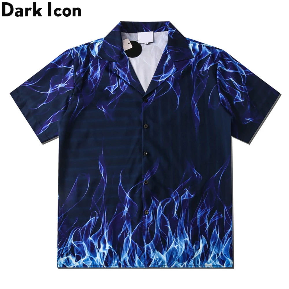 Dark Icon Blue Flame Polo Shirt Men Summer Light Weight Material Hawaiian Shirts Streetwear Men's Shirt Street King Limited
