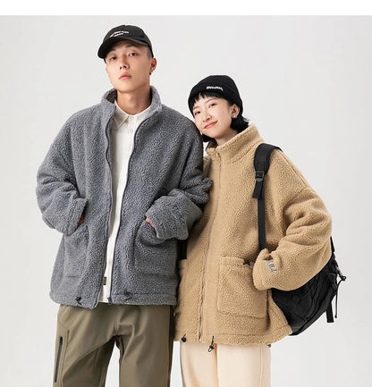 rainbowtouches winter lamb wool cotton clothes couple neutral stand collar high street tide brand embroidered cotton clothes unique default style 4437