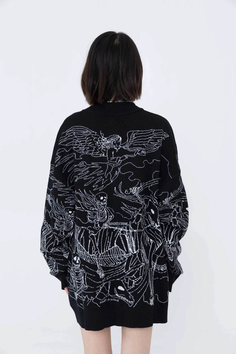 Vintage Knitted Sweater Harajuku Ukiyo-e Style Skull Graffiti Pullover 2021 Autumn Streetwear Sweater Men Women Cotton Knitwear Street King Limited
