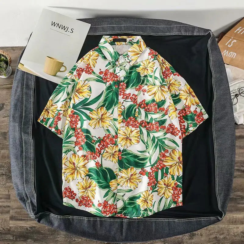 Casual Mens Shirts Fashion Bermuda sandy beach Printed short sleeve Men Shirts Streetwear Jogger Sports undershirt Homme chemise Street King Limited