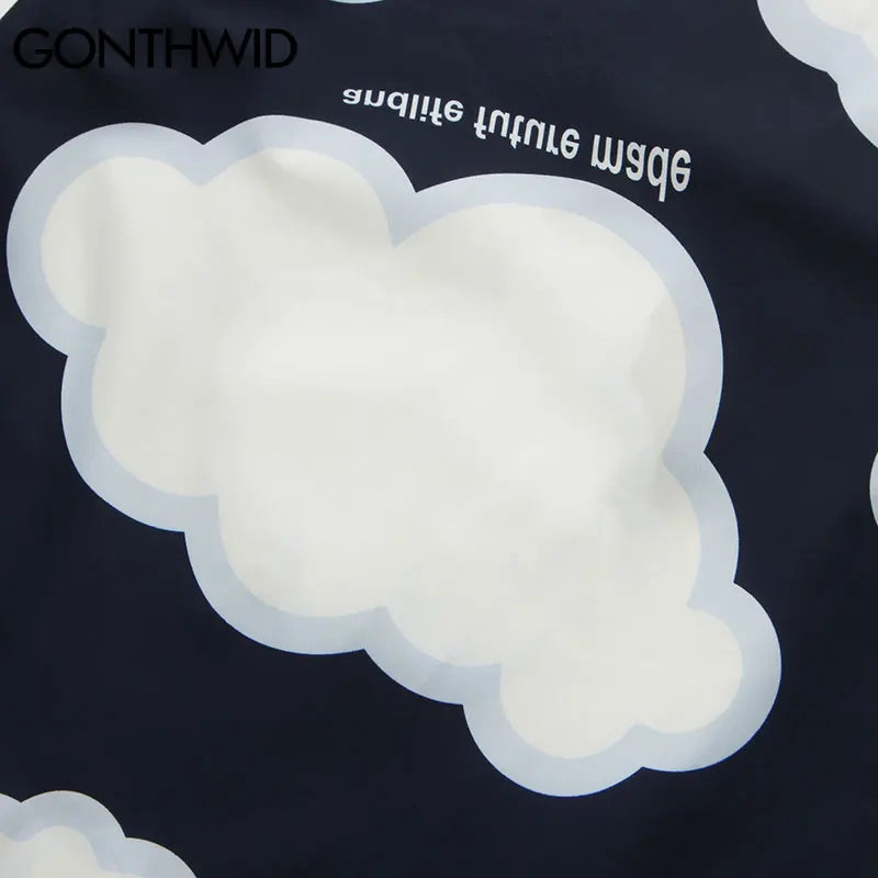 Streetwear Gonthwid Shirt Harajuku Clouds Print Shirt Jackets Coats Streetwear Hi Gonthwid Shirt Harajuku Clouds Print Shirt Jackets Coats Streetwear Hip Hop Harajuku Summer Fashion Men Short Sleeve Button Tops Fashion Sweater Jacket With Graphic Design For Men