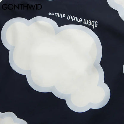 Streetwear Gonthwid Shirt Harajuku Clouds Print Shirt Jackets Coats Streetwear Hi Gonthwid Shirt Harajuku Clouds Print Shirt Jackets Coats Streetwear Hip Hop Harajuku Summer Fashion Men Short Sleeve Button Tops Fashion Sweater Jacket With Graphic Design For Men