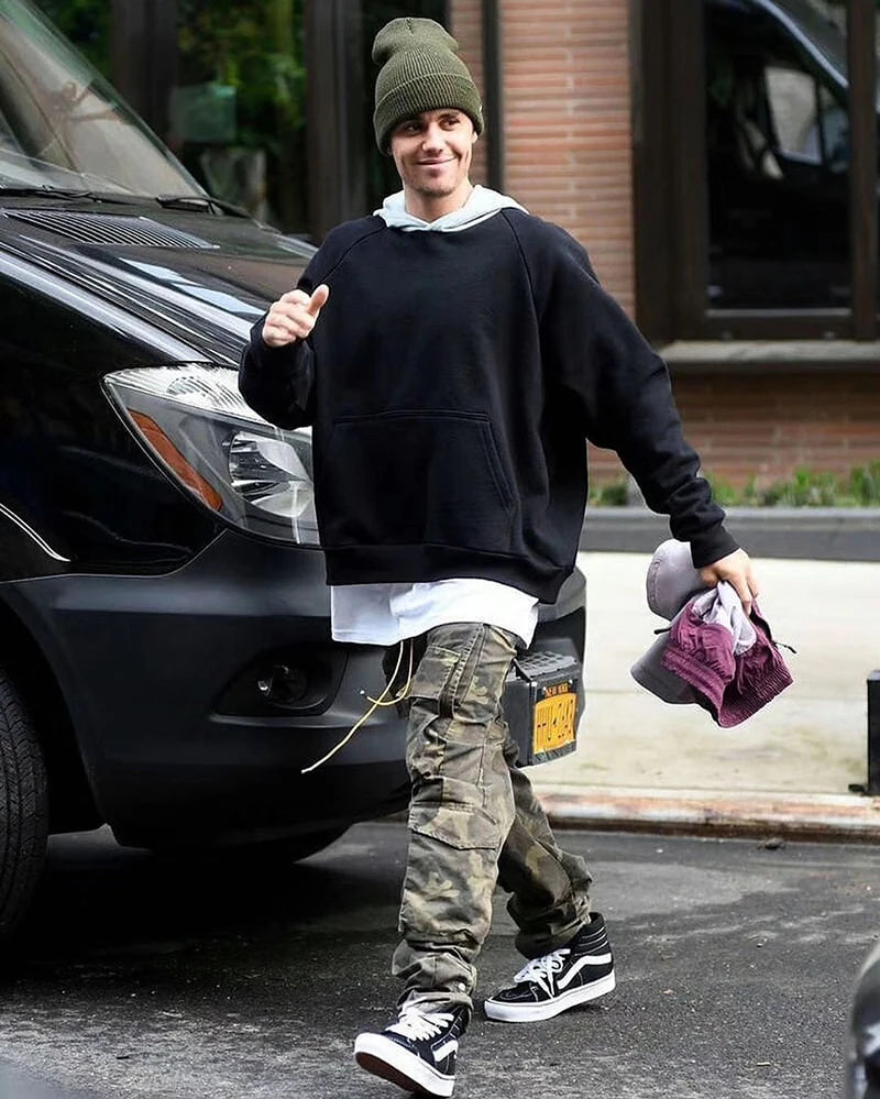 Camouflage Cargo Pants Bieber Hip Hop Vintage Multi-pocket Bottom Button Men's Cargo Trousers Streetwear Mens Military Pants Street King Limited