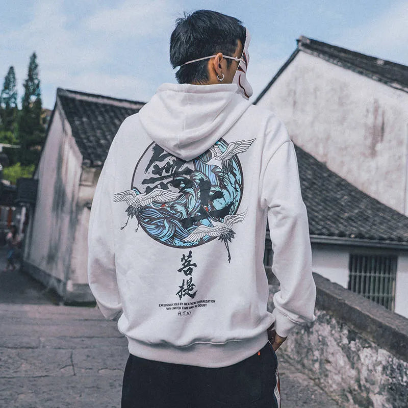 Japanese Chinese Style Hoodies Streetwear Sweatshirt Hooded Hip Hop Evil Devil Printed Hoodie Gothic Kpop Men Autumn Tops Male Street King Limited