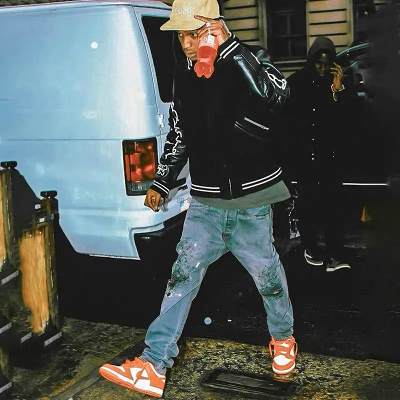 Heavy Industry Electric Embroidery Burning Washed Jeans Mens and Womens Patchwork Streetwear Harajuku Oversize Denim Trousers Street King Limited