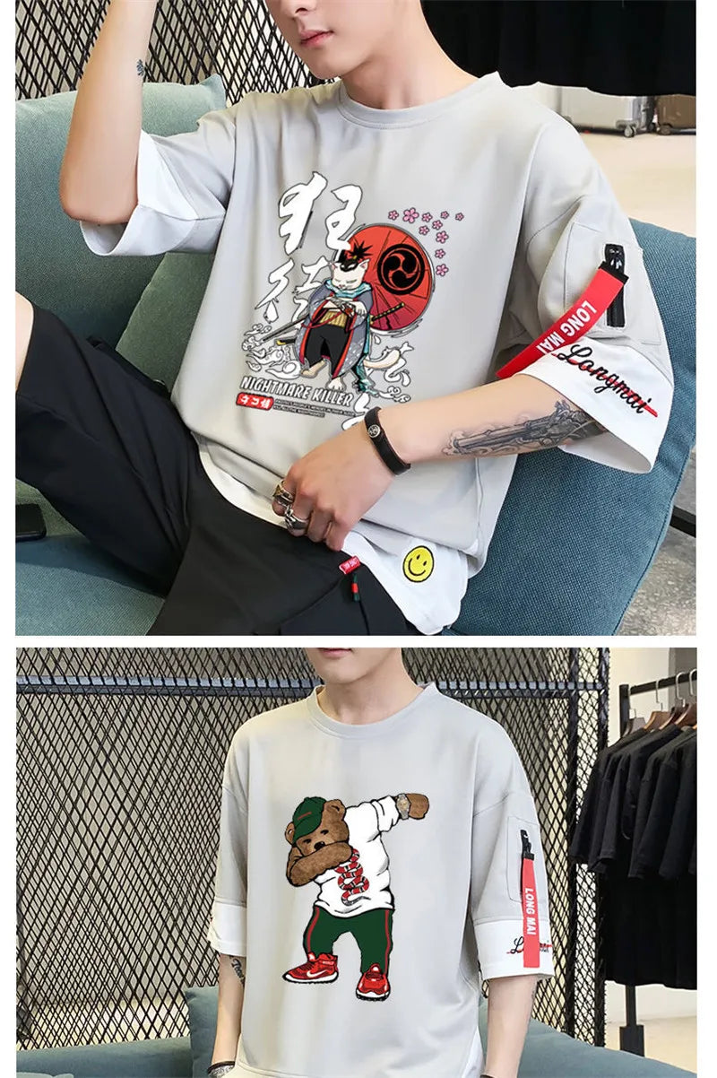 Hip Hop Kahaki T Shirt Short Sleeve Kawaii Harajuku Cat T Shirts Fashion Tee Streetwear Japan High Street Shirt Men 2021 Tops Street King Limited