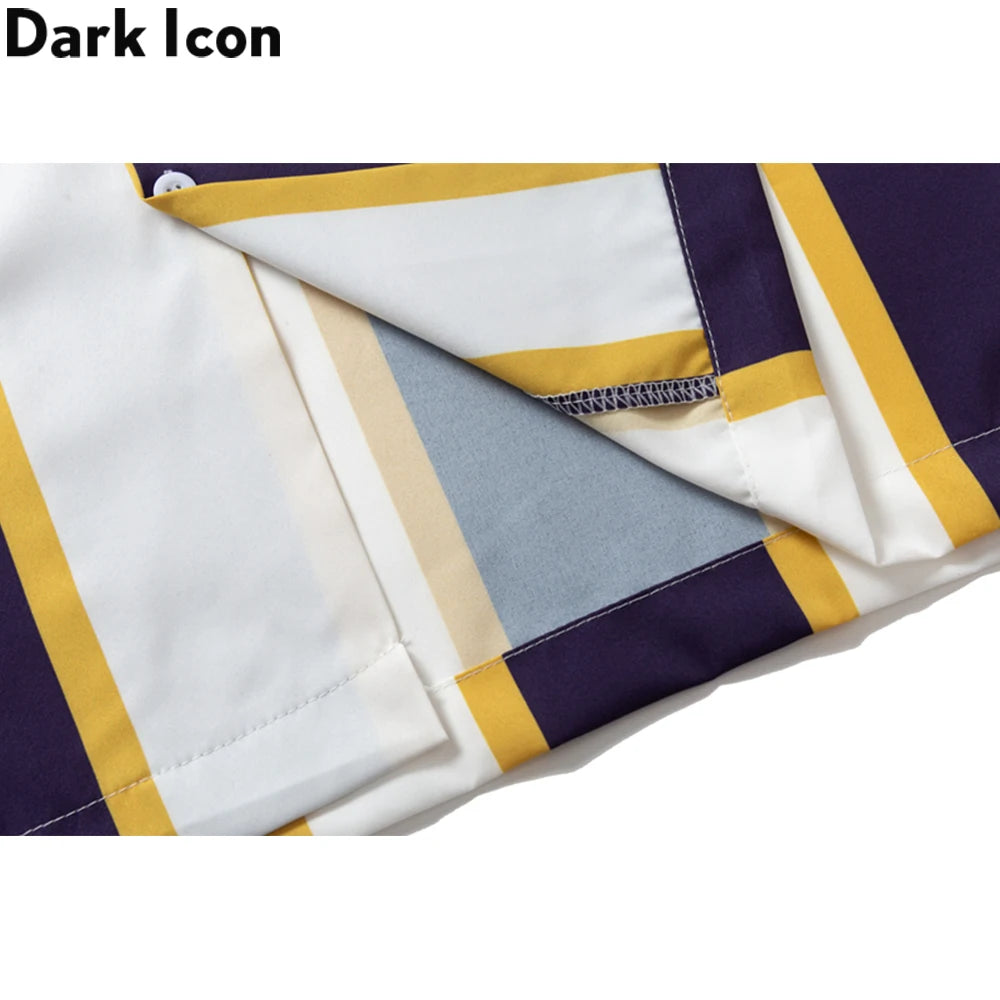 Dark Icon Big Stripe Hawaiian Shirt Men Summer Vintage Street Men's Shirt Short Sleeve Male Blouse Street King Limited