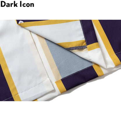 Dark Icon Big Stripe Hawaiian Shirt Men Summer Vintage Street Men's Shirt Short Sleeve Male Blouse Street King Limited