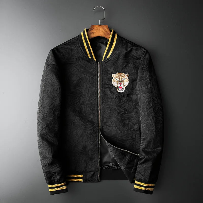 new men luxury rib sleeve embroidered flowers leopard striped couple baseball coats jackets abstract digital coat motor n244 urban fashion pants