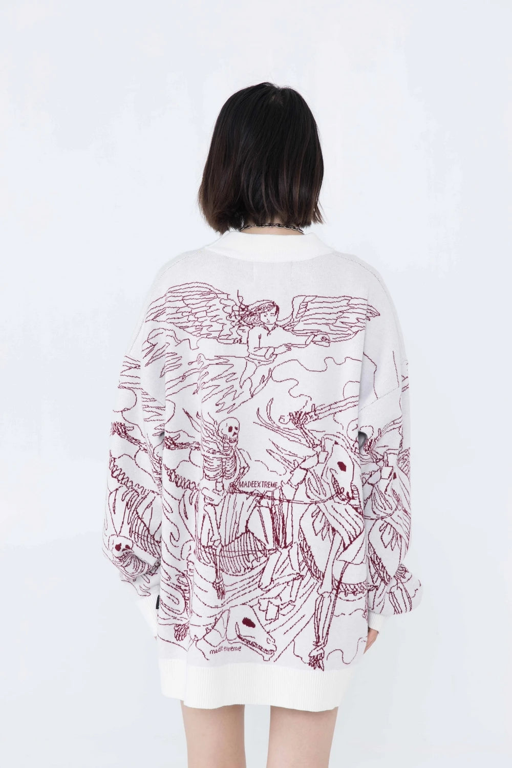 Vintage Knitted Sweater Harajuku Ukiyo-e Style Skull Graffiti Pullover 2021 Autumn Streetwear Sweater Men Women Cotton Knitwear Street King Limited