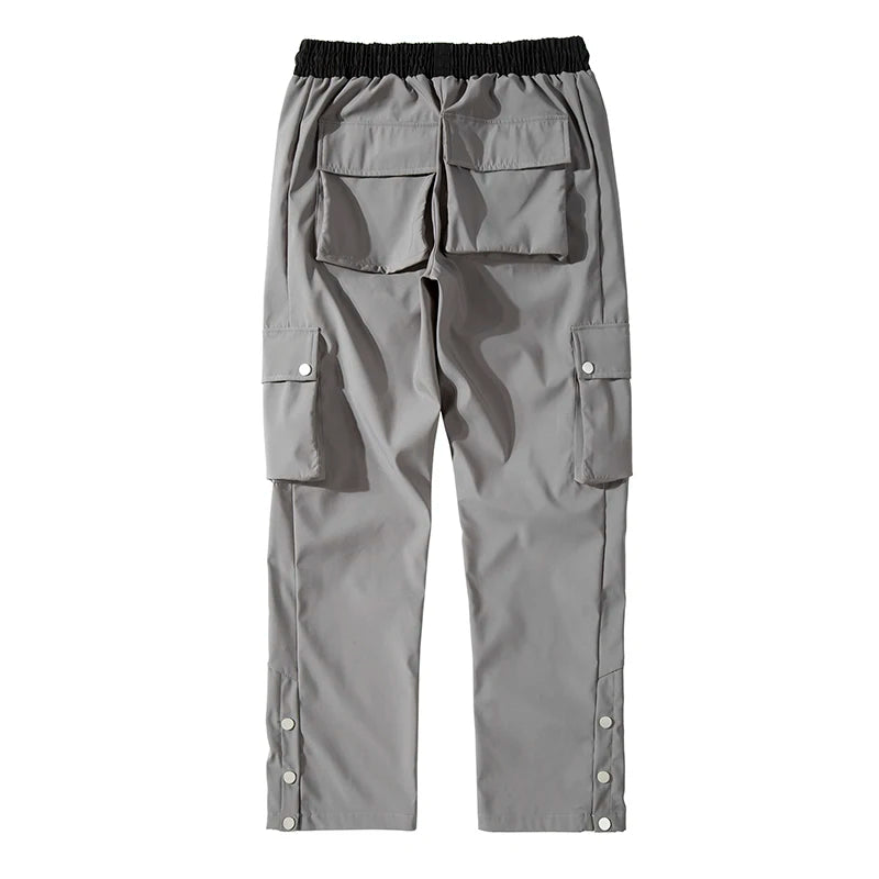 high street multi pocket casual trousers for men and women side breasted drawstring cargo pants harajuku solid loose pants utility cargo pants