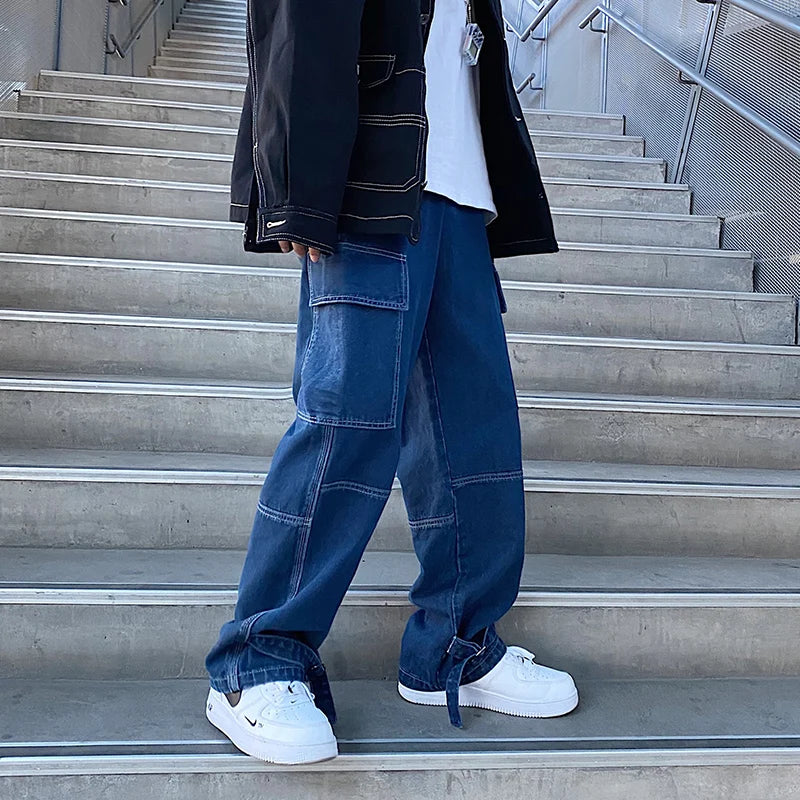men jeans wide leg denim pants loose straight baggy mens jeans hip hop streetwear skateboard neutral denim trousers cargo jeans baggy cargo bottoms